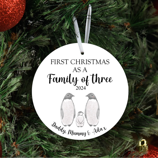 Personalised First Christmas as a Family of Three - Christmas Tree Ceramic Decoration