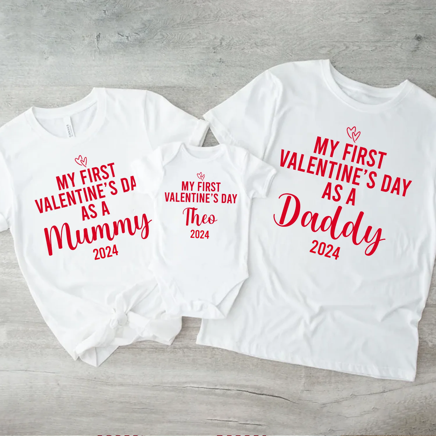 My First Valentine's Day Family Twinning White - As Mummy As Daddy - Personalise to suit!