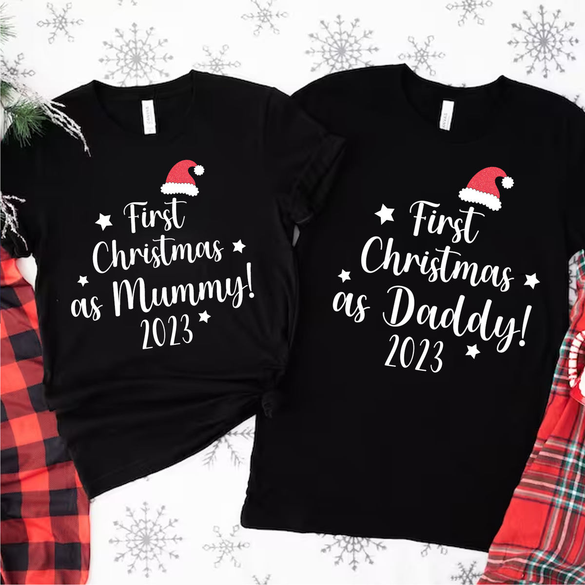 First Christmas - As Mummy As Daddy - Personalise to suit Black Family Twinning T-Shirt