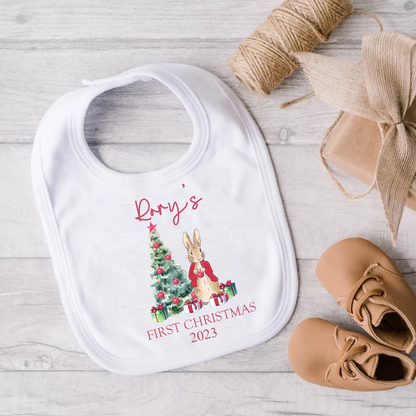 My 1st Christmas - Personalised Baby Sleepsuit - Red Rabbit Design