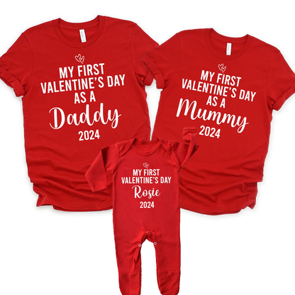 First Valentine's Day Family Twinning Red - As Mummy As Daddy - Personalise to suit!