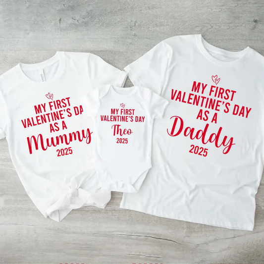 My First Valentine's Day Family Twinning White - As Mummy As Daddy - Personalise to suit!