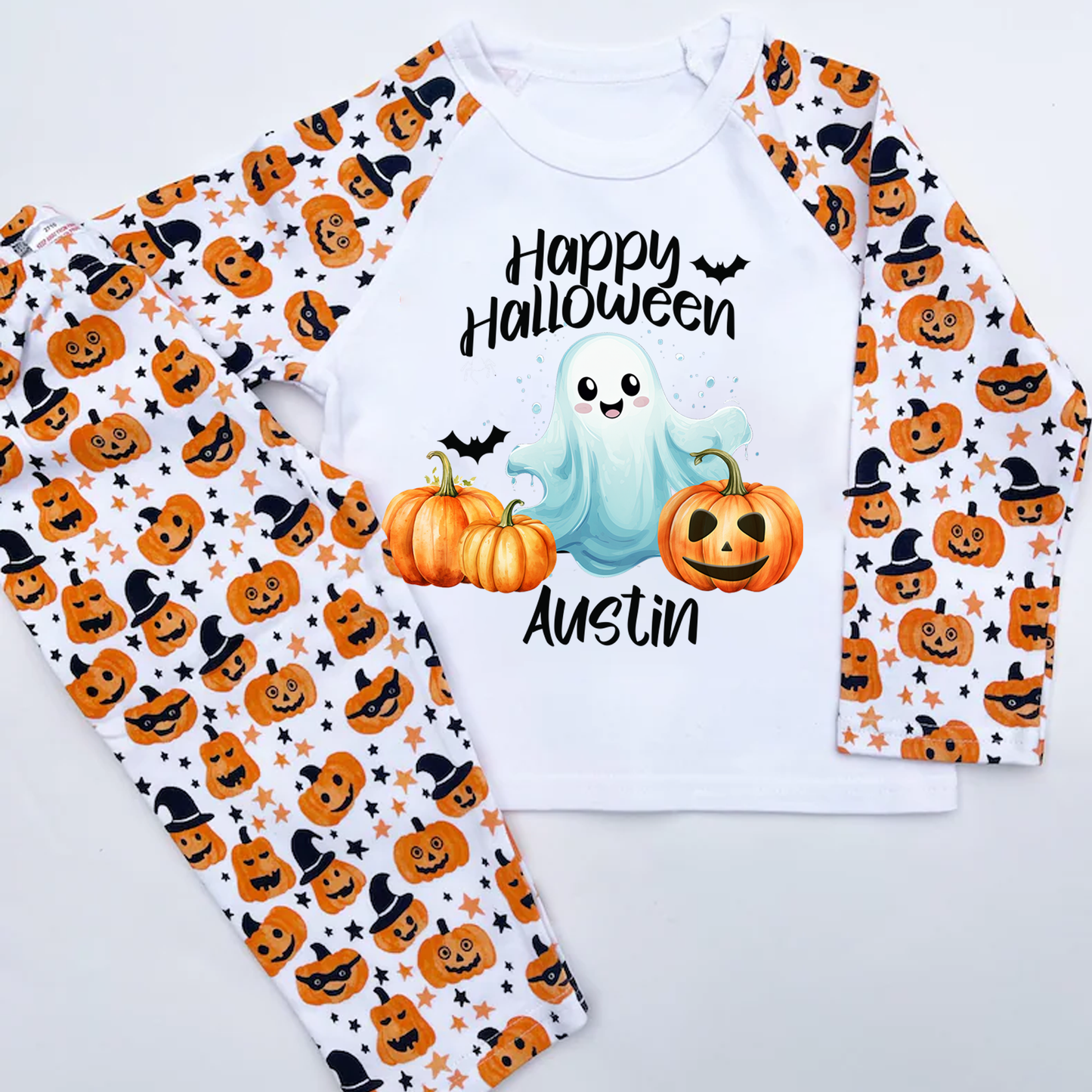 Personalised Happy Halloween Pumpkin PJS Pyjamas