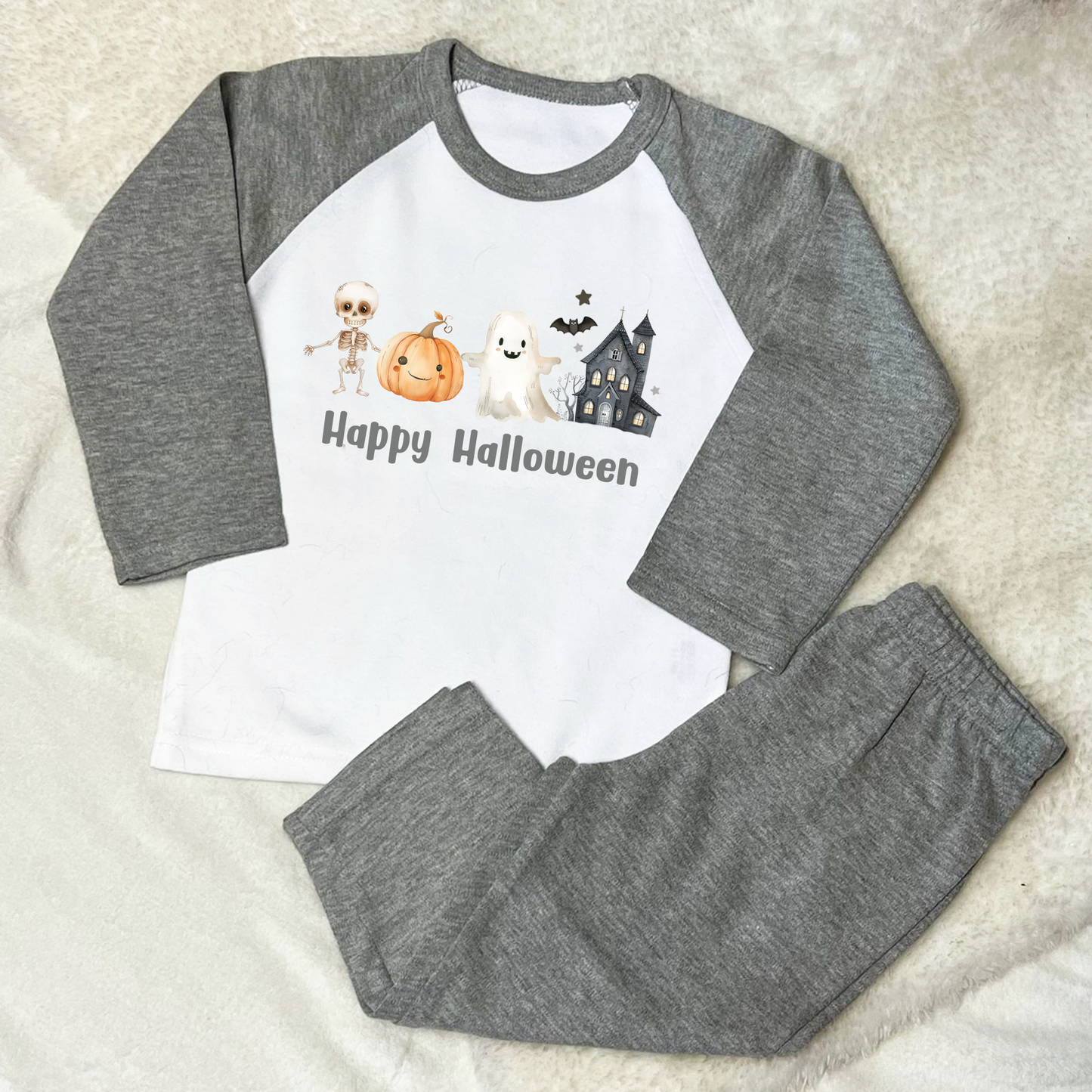 Happy Halloween Grey PJs Pyjamas - personalisation optional