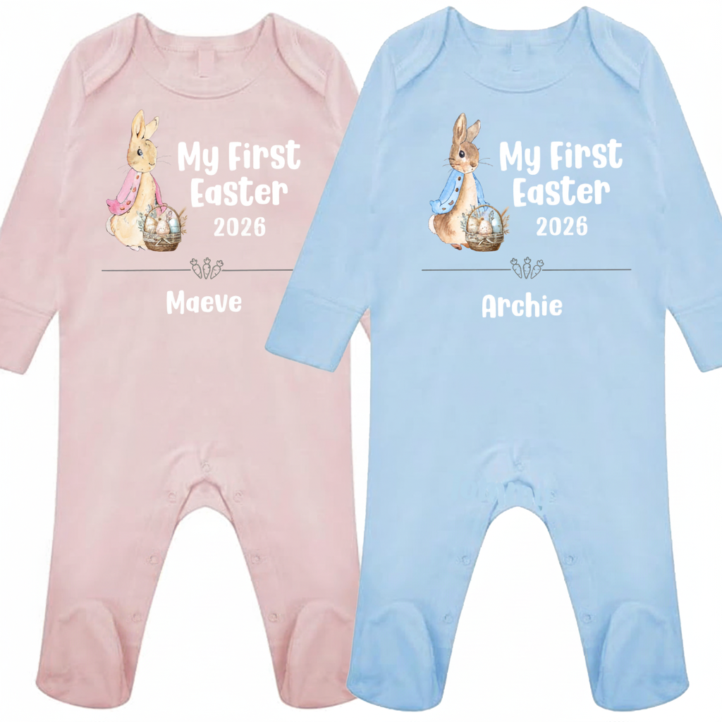 My First Easter - Personalised Babygrow Rompersuit/Sleepsuit - pink or blue