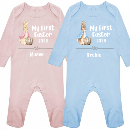 My First Easter - Personalised Babygrow Rompersuit/Sleepsuit - pink or blue