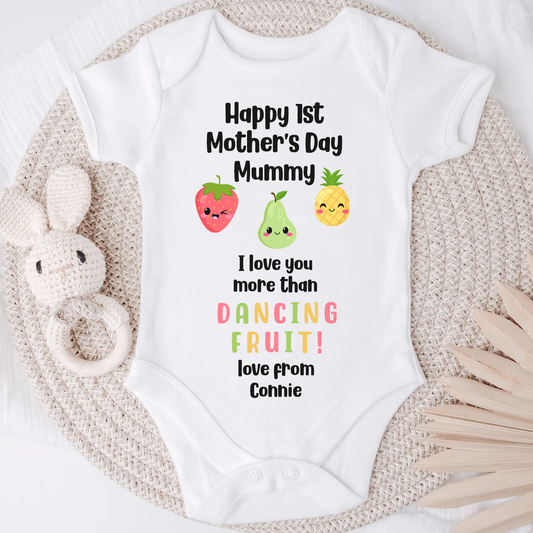 Happy 1st Mother's Day Mummy - Dancing Fruit Personalised Baby Vest