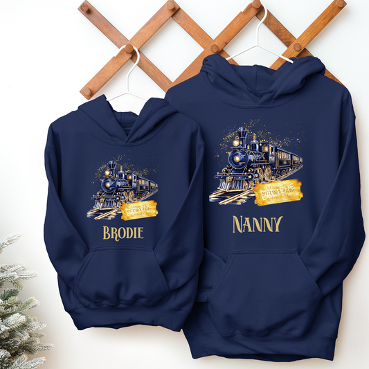 The Polar Express Train Believe Ticket - Personalised Navy Hoodie