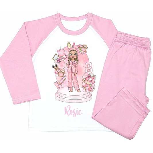 Personalised Pink Make Up Birthday PJs Pajamas