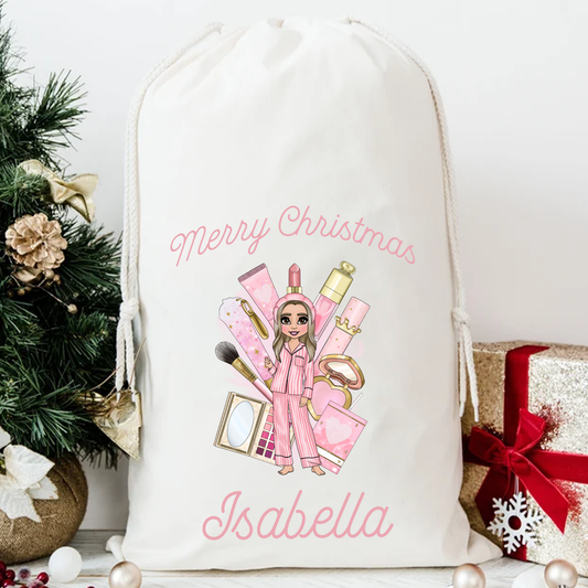 Personalised Merry Christmas Make Up Girly Santa Sack