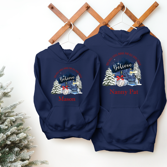The Bell Still Rings For All Who Truly Believe - The Polar Express - Personalised Navy Hoodie