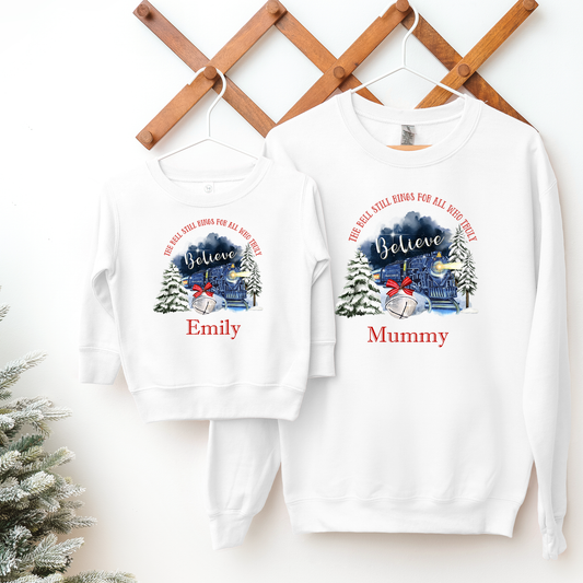 The Bell Still Rings for all who Truly Believe The Polar Express White Personalised Sweatshirt - family twinning