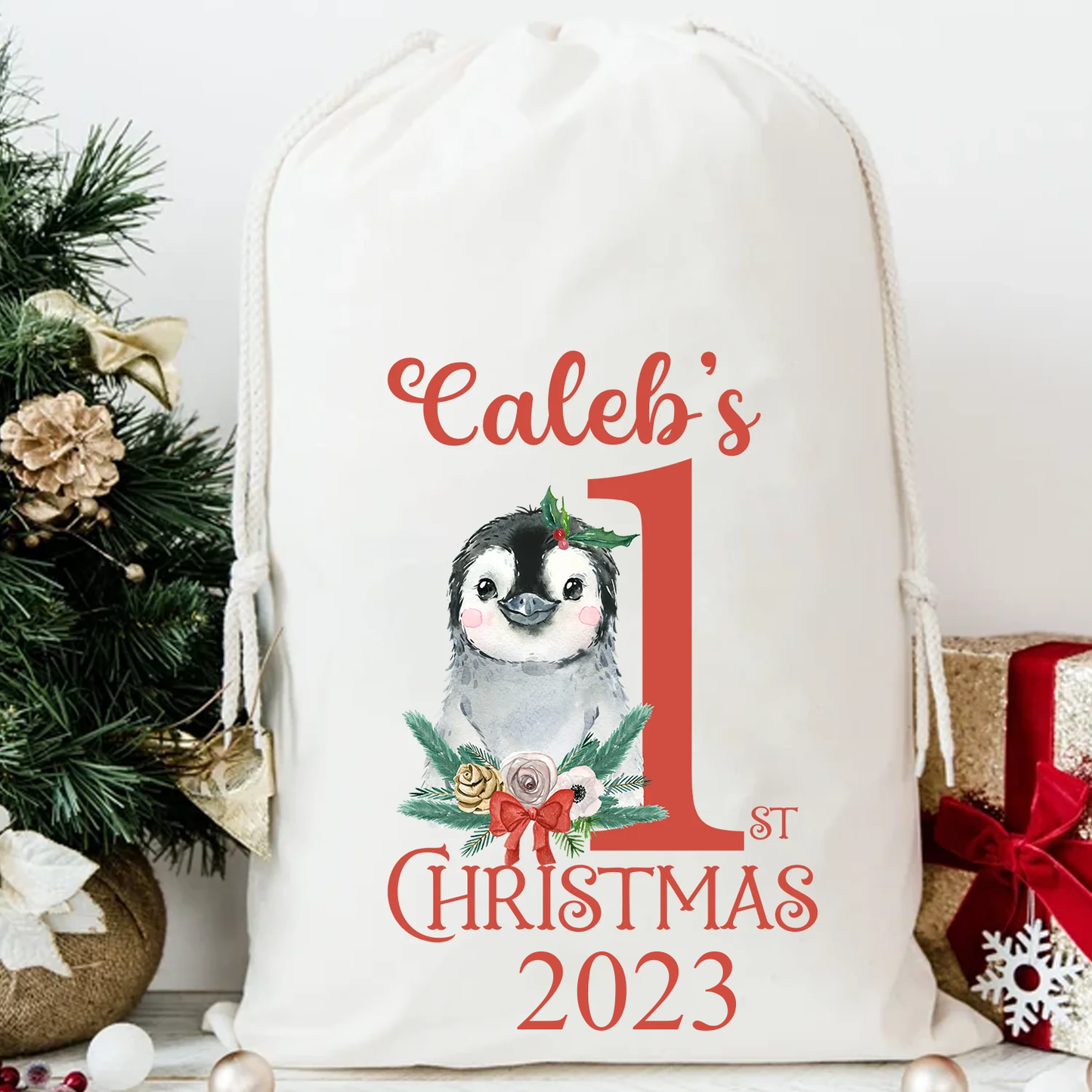 Baby's First Christmas Personalised Cotton Santa Sack