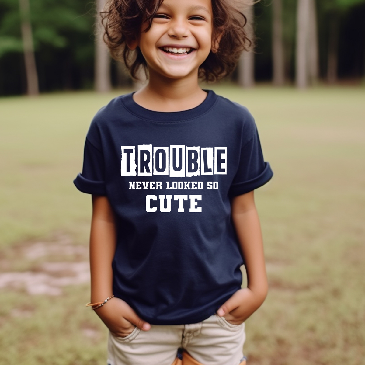 Trouble Never Looked So Cute - Navy T-Shirt