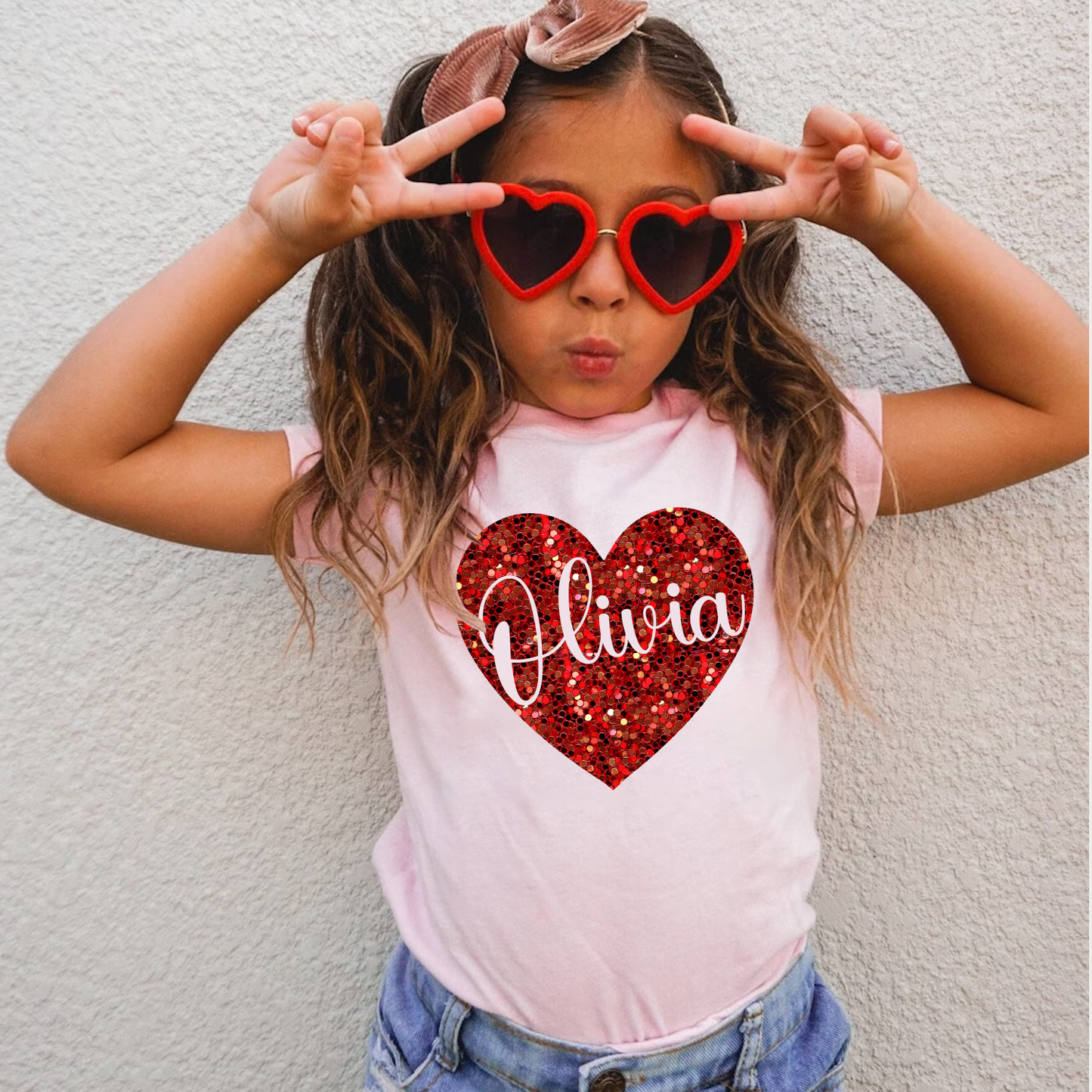 Personalised Name Heart Pink T-Shirt