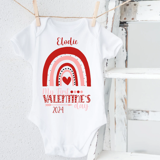 My First Valentine's Day Rainbow Design - Personalised Baby Vest