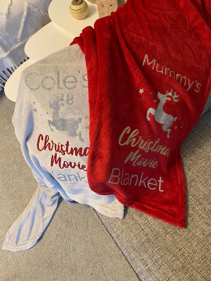 Personalised Reindeer Christmas Movie Blanket