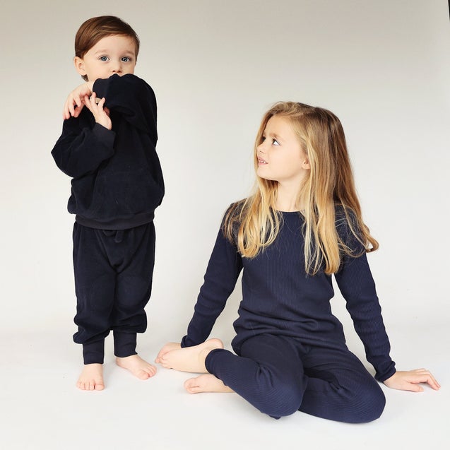 Embroidered Navy Ribbed Loungewear
