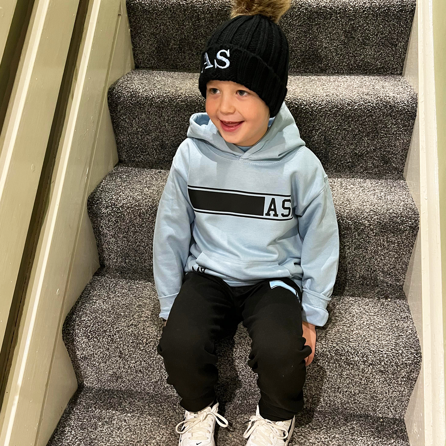 Personalised Baby Blue Black MiniVIP Block Tracksuit Lounge Set