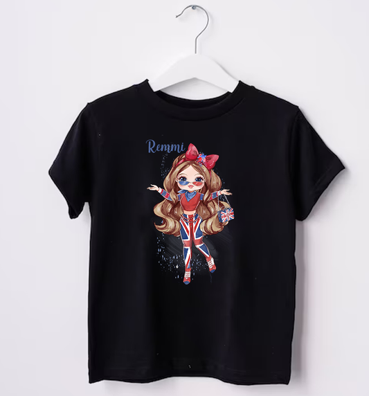 British Girl Character Black T-Shirt