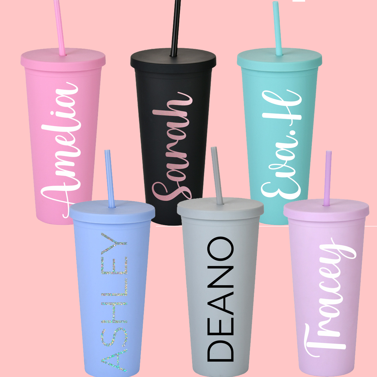 Personalised Cold Cup - Plastic Re-Usable Cup with screw on life &amp; straw! 24oz