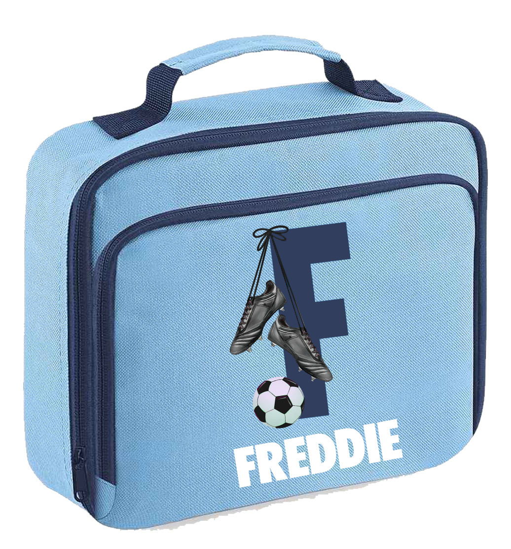 Personalised Football Initial Letter &amp; Name Design Lunch Box Bag - other  colour options
