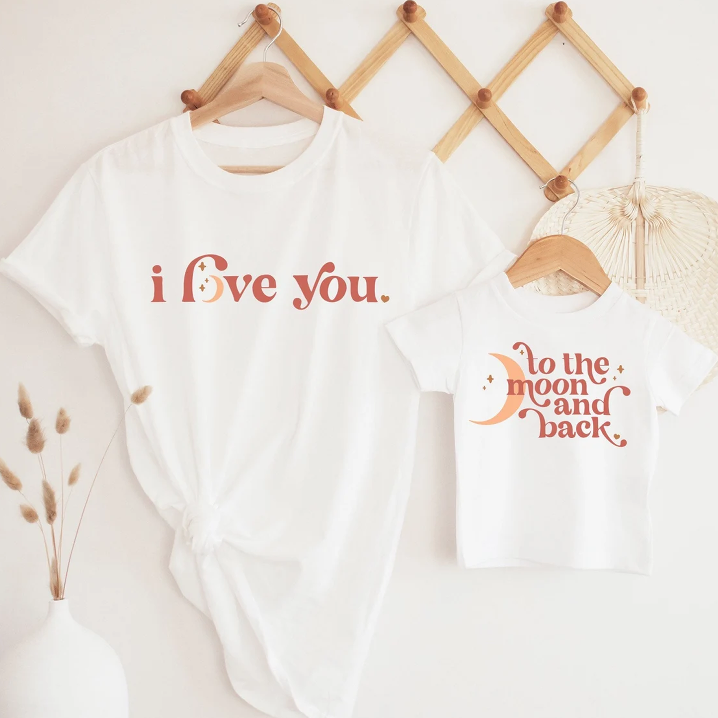 Love You - To the Moon and Back Boho Style White Twinning T-Shirts