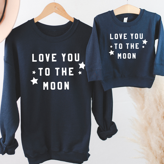 Love You To the Moon Navy Sweatshirts - Twinning
