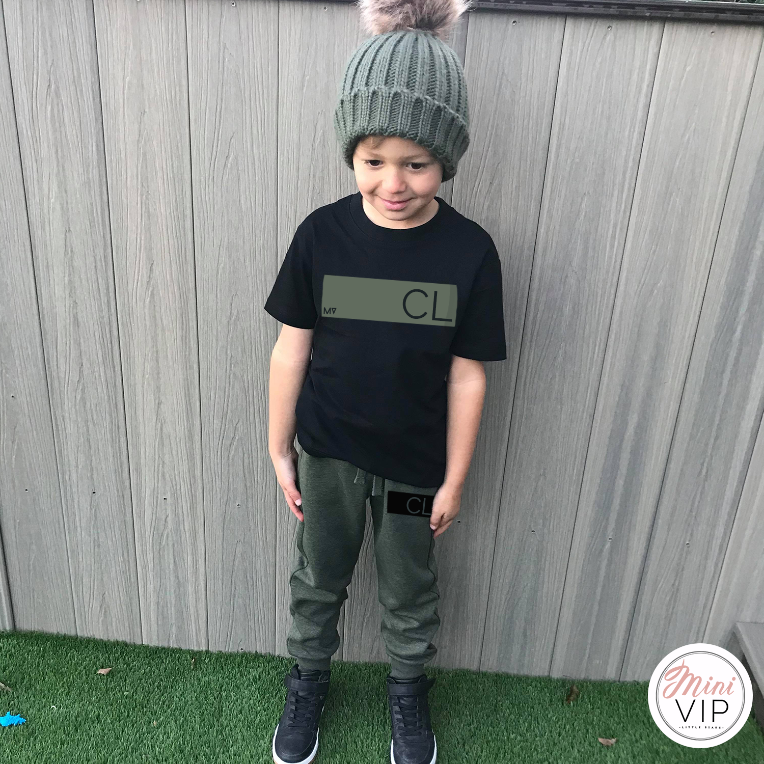 Personalised Khaki Black Tracksuit Lounge Set