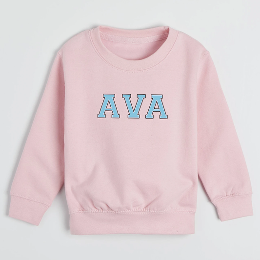 MiniVIP© Personalised Varisty Letters Baby Pink Sweatshirt