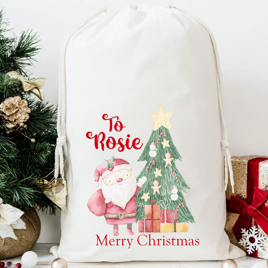 Santa design Personalised Cotton Christmas Sack