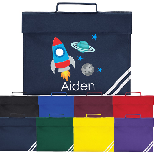 Personalised Outer Space - Book/Homework Bag. Choice of colours & options