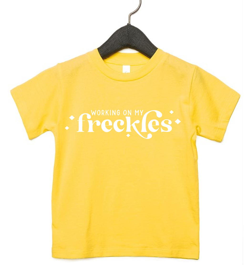 Working On My Freckles Summer Yellow T-Shirt - Kids & Adult Sizes