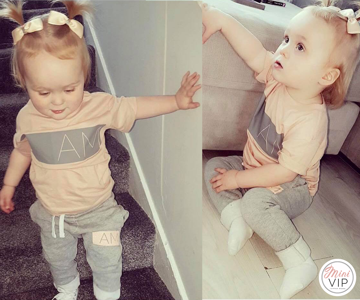 Personalised Grey/Peach Tracksuit Lounge Set - Spring/Summer