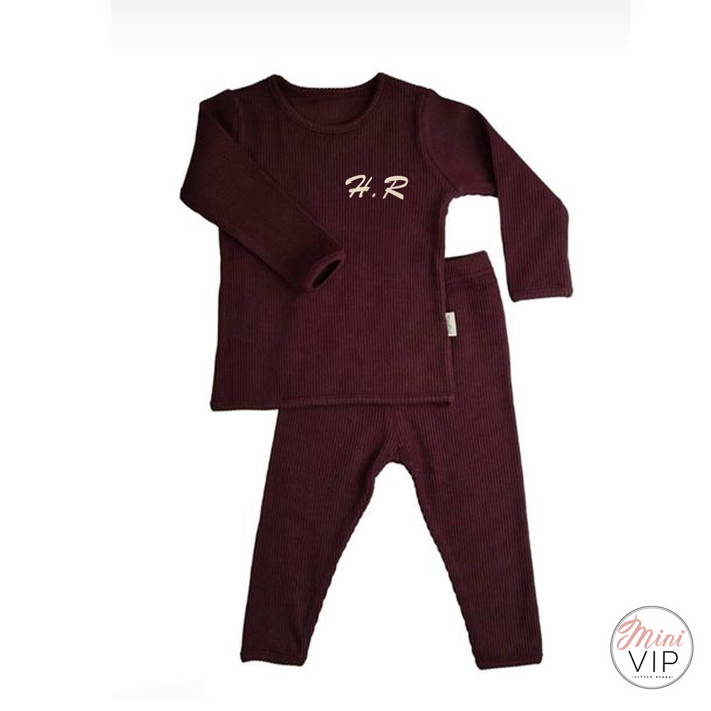 Embroidered Aubergine Ribbed Loungewear