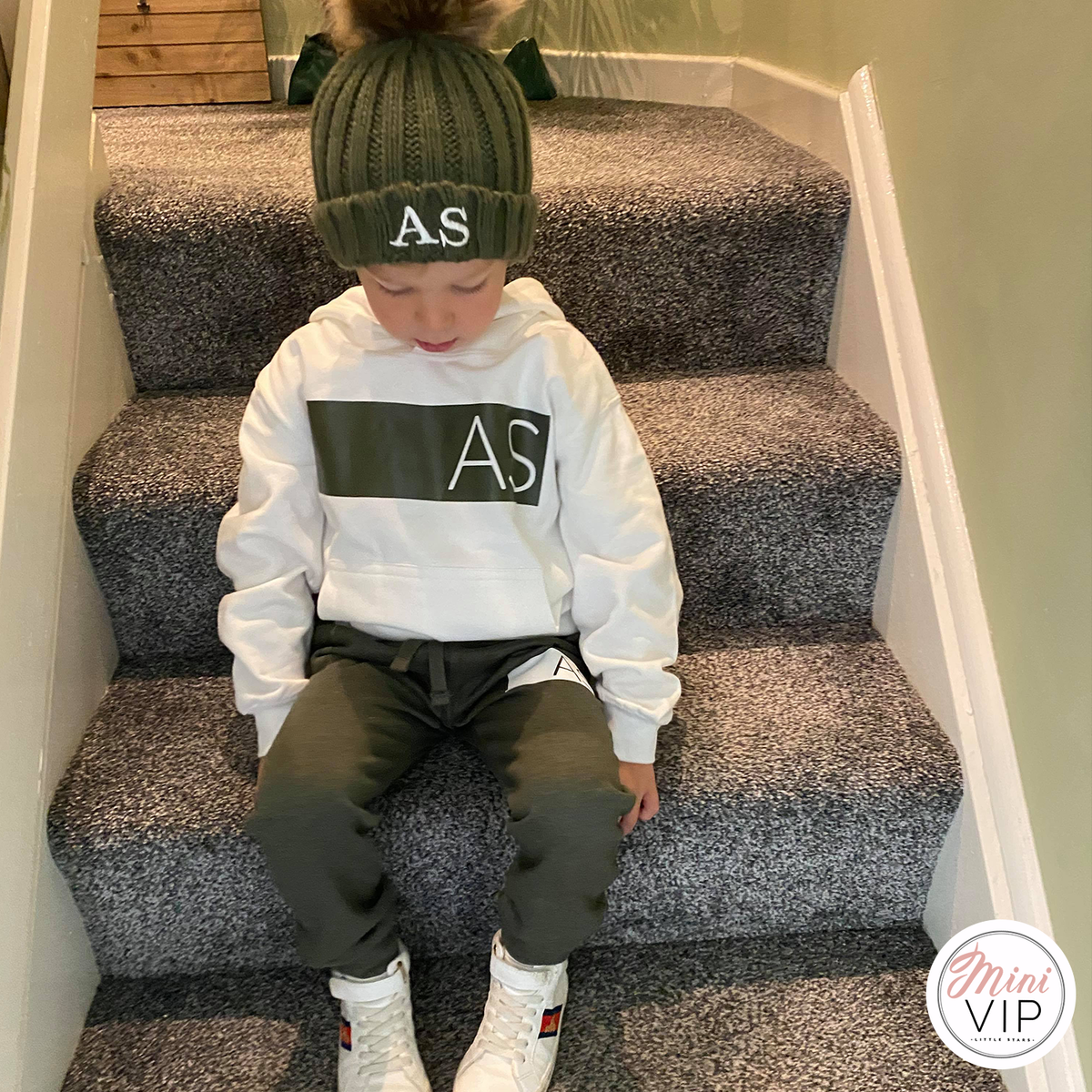 Personalised Khaki/White Tracksuit Lounge Set A/W