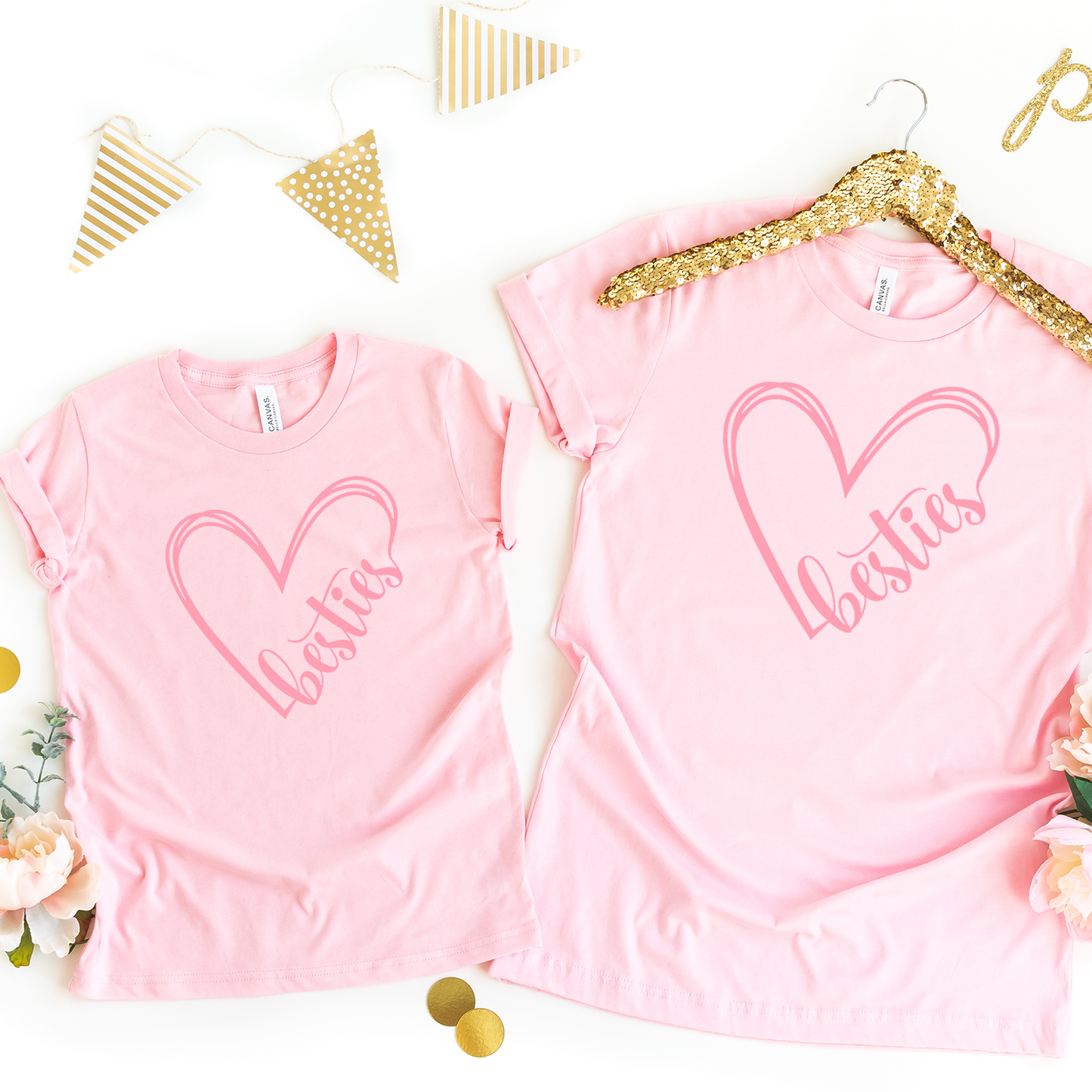 Besties Heart Pink Twinning T-Shirts - mummy & me