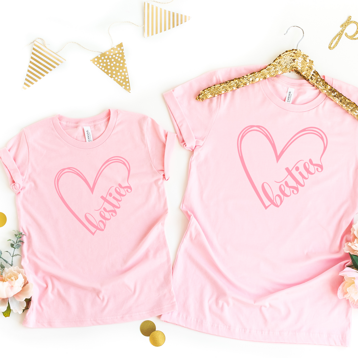Besties Heart Pink Twinning T-Shirts - mummy &amp; me
