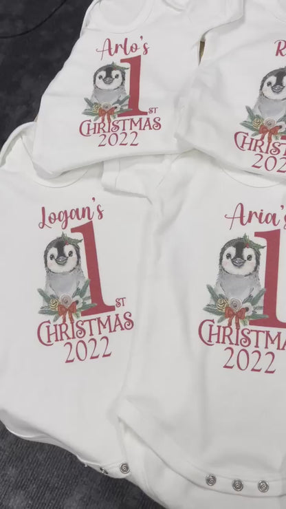 My 1st Christmas- Personalised Penguin Design Baby Vest