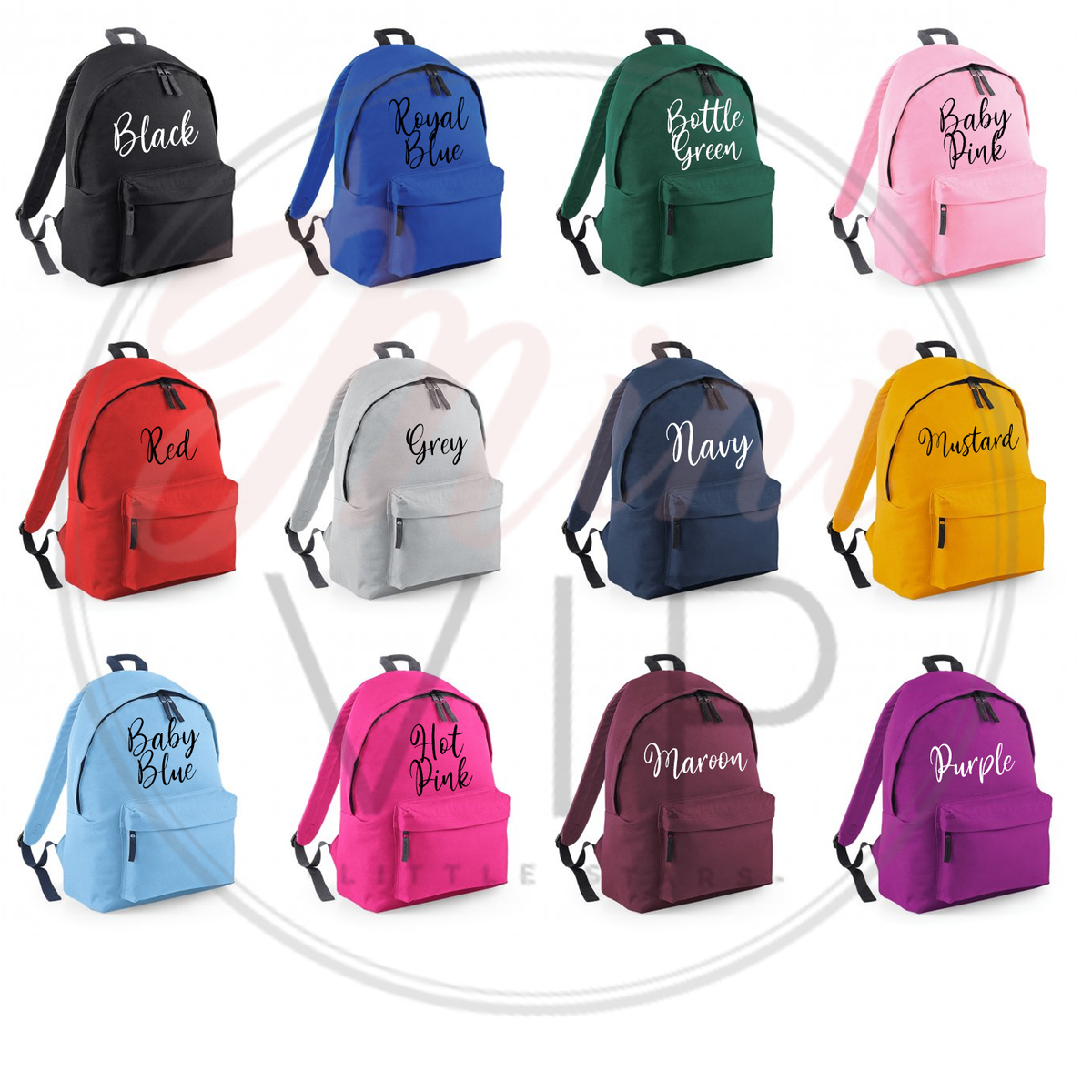 Personalised School Initial Letter &amp; Script Name Design Bag - other back pack colour options