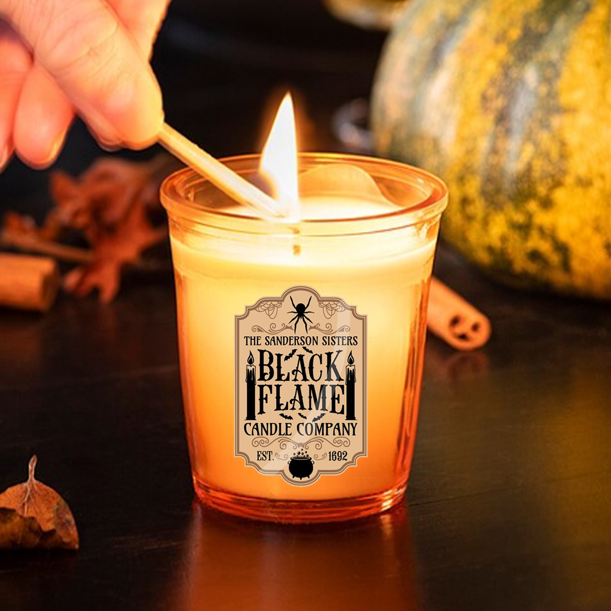 Black Flame Candle - Halloween Pumpkin Spice Scented Candle