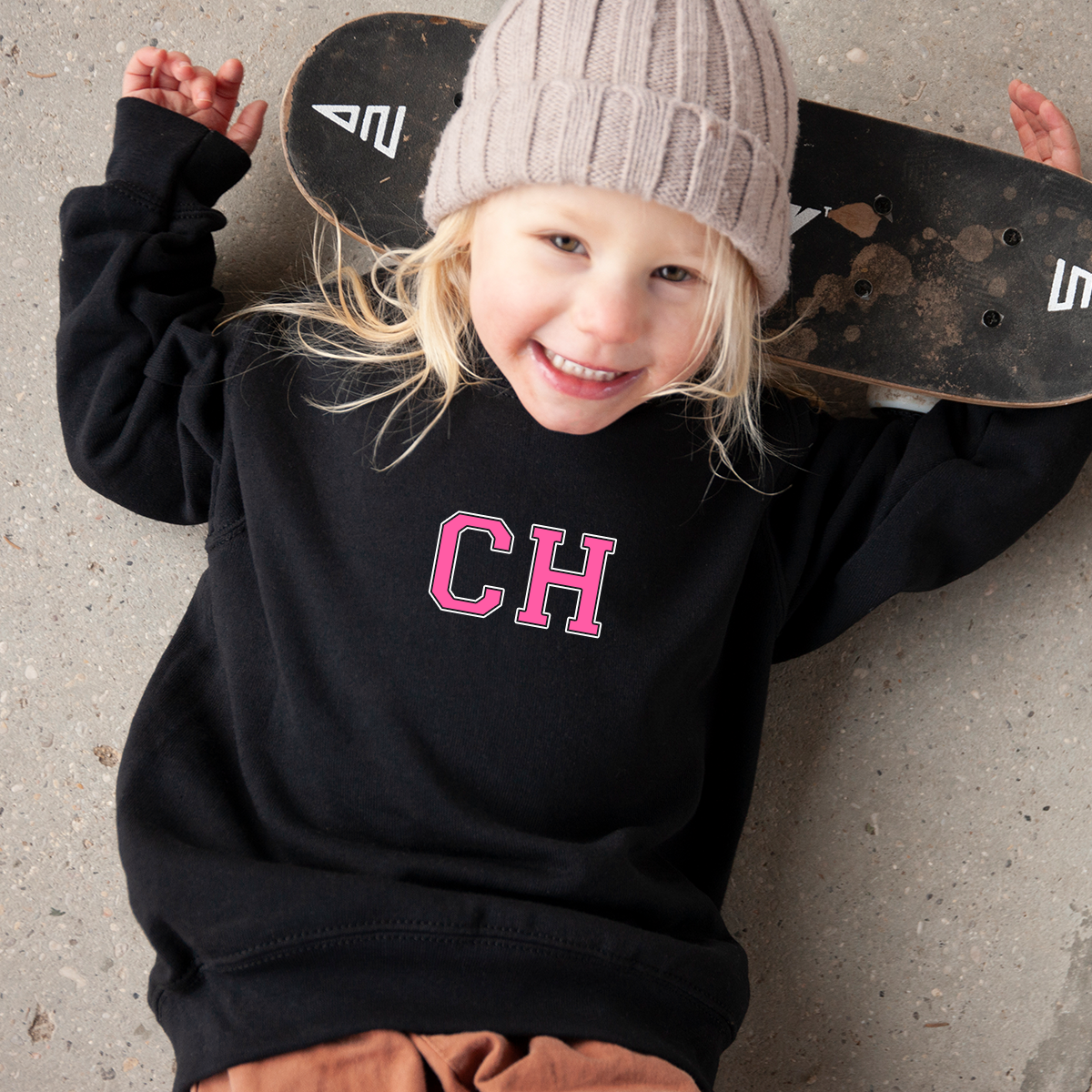 MiniVIP© Personalised Varisty Letters Black Sweatshirt