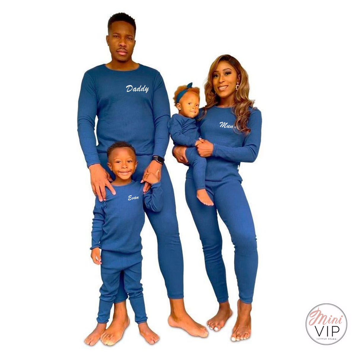 Adult Sizes - Embroidered Blue Ribbed Loungewear