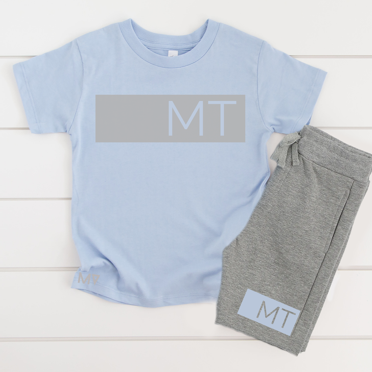 Summer Personalised Initial Block Set - Grey &amp; Blue