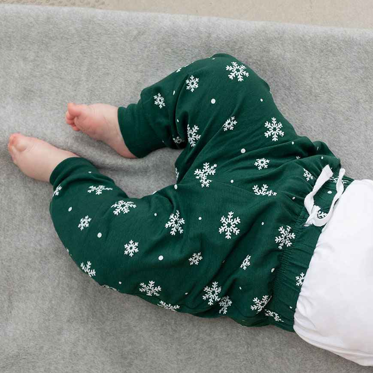 Personalised Our First Family Christmas Bottle Green Snowflakes Design Matching Christmas PJs