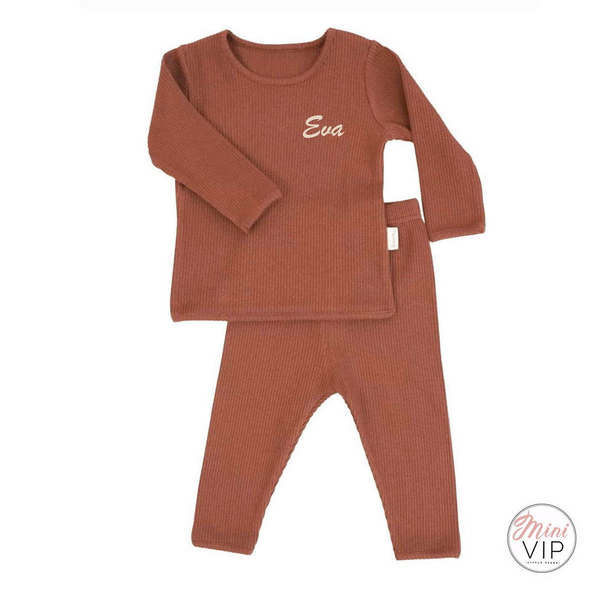 Embroidered Caramel Ribbed Loungewear