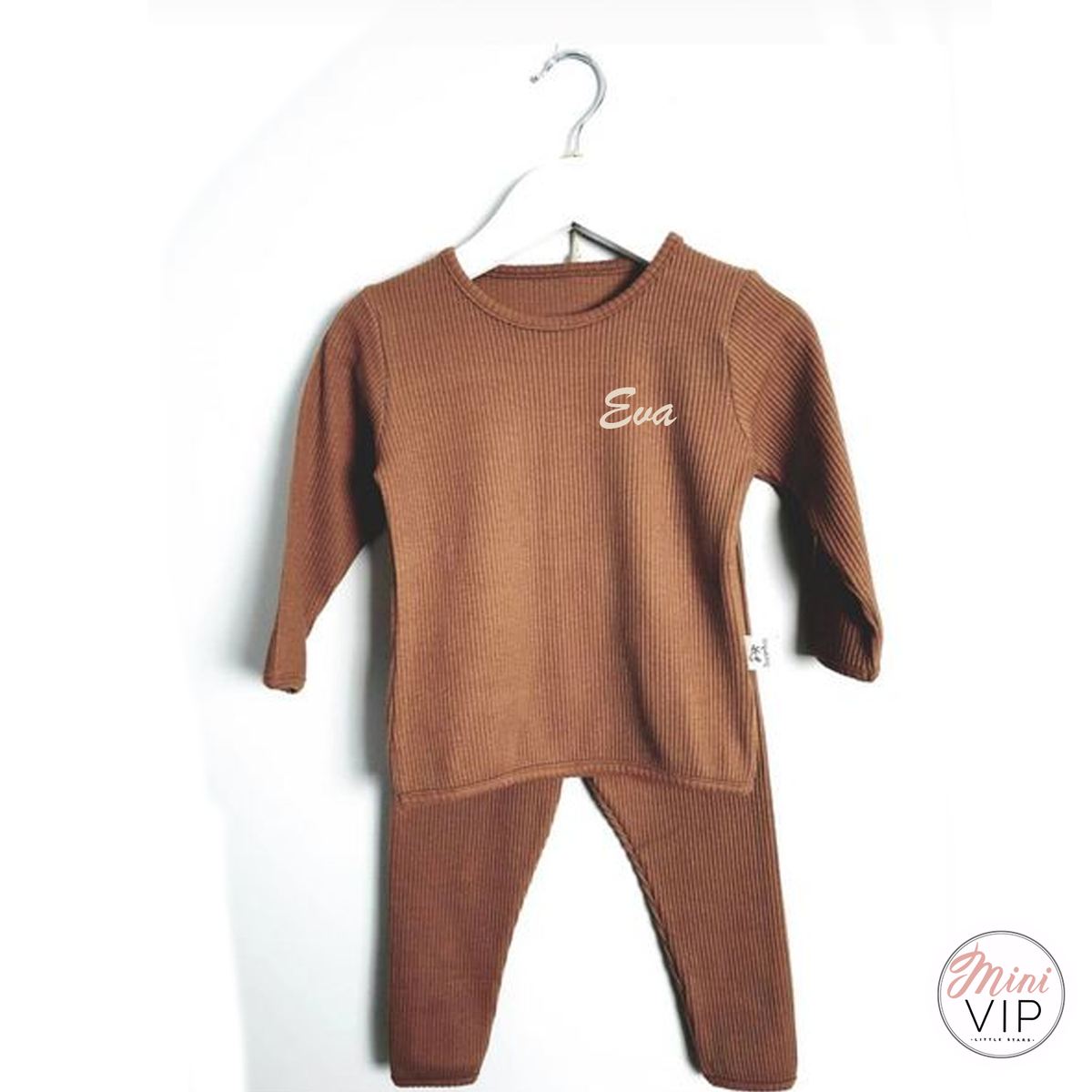 Embroidered Caramel Ribbed Loungewear