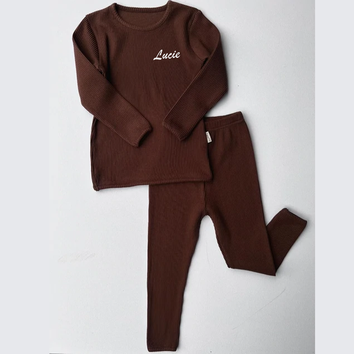 Embroidered Chocolate Ribbed Loungewear