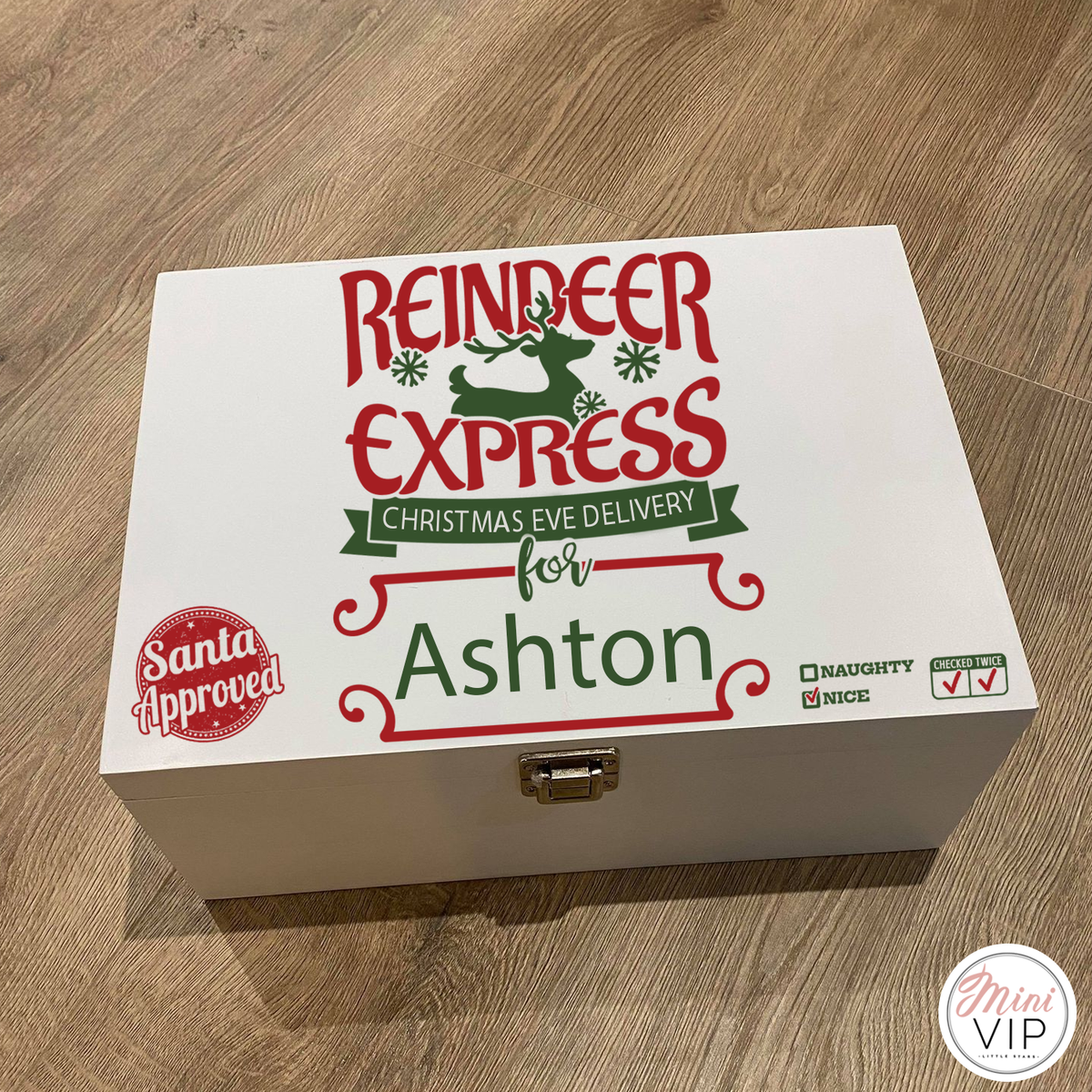 Personalised Luxury Wooden Reindeer Express Christmas Eve Box