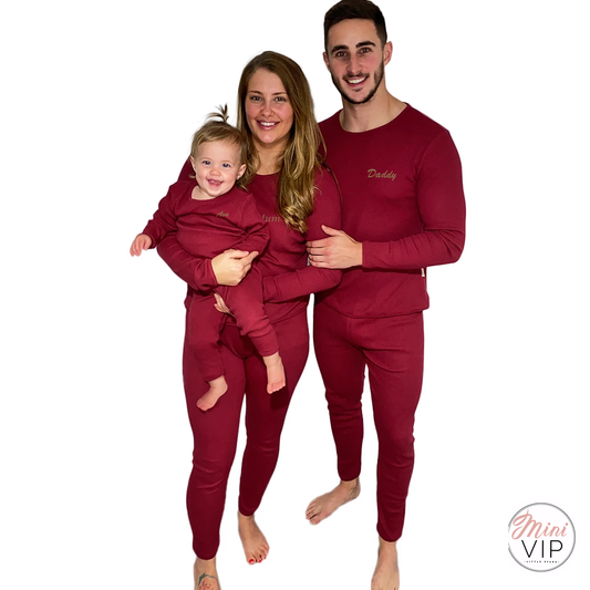 Adult & Kid sizes - Embroidered Cardinal Red Christmas Ribbed Loungewear/PJS Family